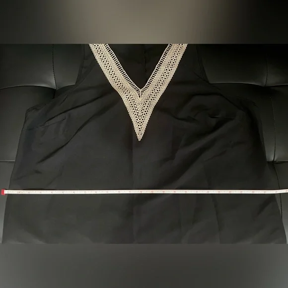 Black Tank Top with Cream Crochet/Knit Lace Accent - Picture 7 of 8
